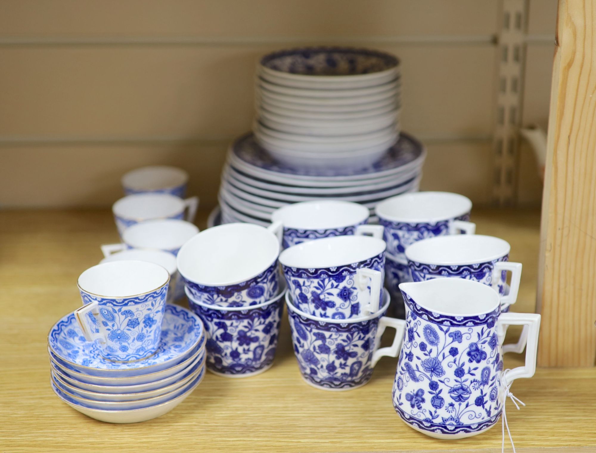 A group of Royal Crown Derby Wilmot blue and white coffee and tea wares